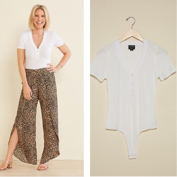 NWOT | David Lerner | White Ribbed Henley Bodysuit - Picture 2 of 7